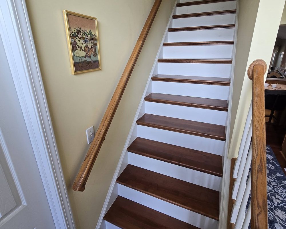 Finished staircase with wood treads